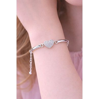White Gold Plated Kids CZ Heart Bracelet for Girls