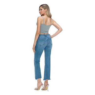 Womens Distressed Mid Rise Crop Jeans