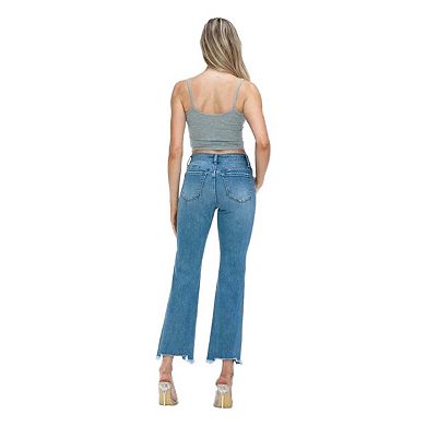 Womens Distressed Mid Rise Crop Jeans