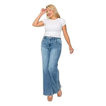 Womens High Rise Wide Leg Jeans with Pockets