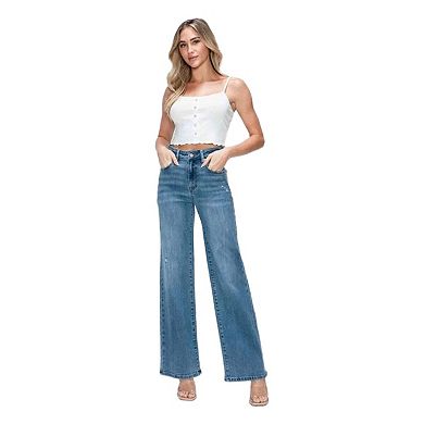 Womens High Rise Wide Leg Jeans with Pockets