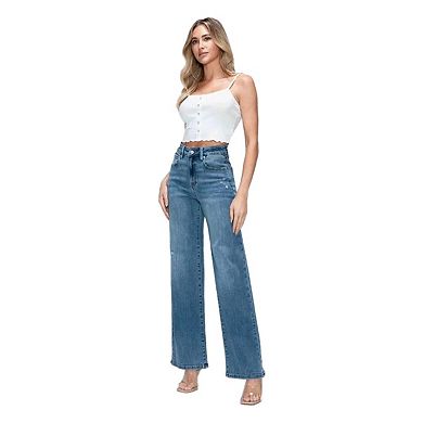 Womens High Rise Wide Leg Jeans with Pockets