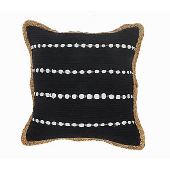 HomeRoots 18" X 18" Black White And Tan 100% Cotton Striped Zippered Pillow