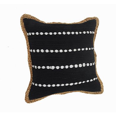 HomeRoots 18" X 18" Black White And Tan 100% Cotton Striped Zippered Pillow