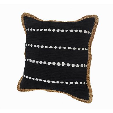 HomeRoots 18" X 18" Black White And Tan 100% Cotton Striped Zippered Pillow