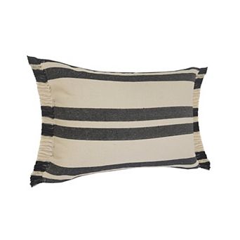 HomeRoots 16" X 24" Gray And White 100% Cotton Striped Zippered Pillow
