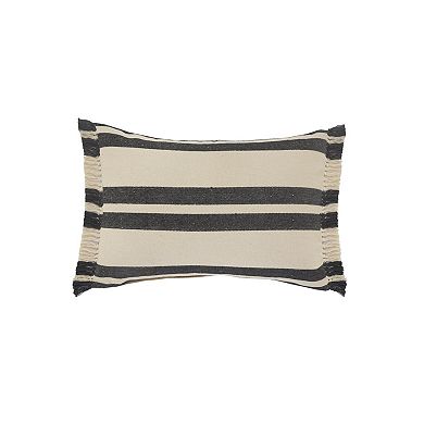 HomeRoots 16" X 24" Gray And White 100% Cotton Striped Zippered Pillow