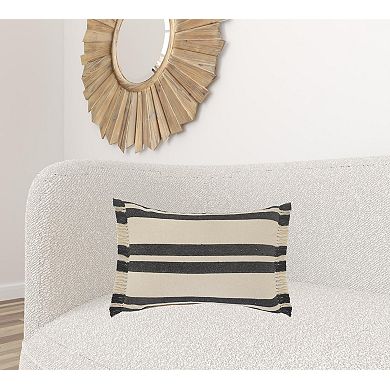 HomeRoots 16" X 24" Gray And White 100% Cotton Striped Zippered Pillow