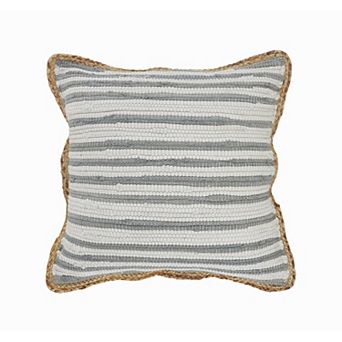 HomeRoots 18" X 18" White Gray And Tan 100% Cotton Striped Zippered Pillow