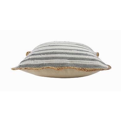 HomeRoots 18" X 18" White Gray And Tan 100% Cotton Striped Zippered Pillow