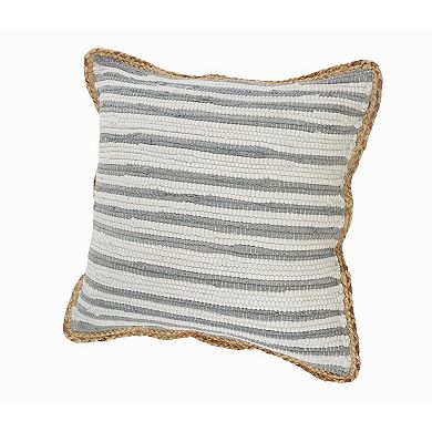 HomeRoots 18" X 18" White Gray And Tan 100% Cotton Striped Zippered Pillow