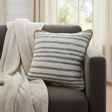 HomeRoots 18" X 18" White Gray And Tan 100% Cotton Striped Zippered Pillow