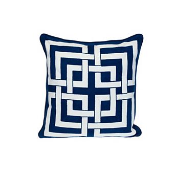 HomeRoots 20" Blue and White Interlocking Cotton Throw Pillow
