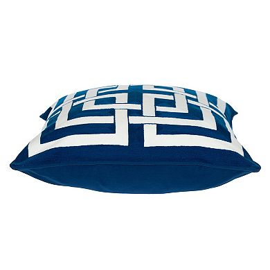 HomeRoots 20" Blue and White Interlocking Cotton Throw Pillow