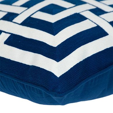 HomeRoots 20" Blue and White Interlocking Cotton Throw Pillow