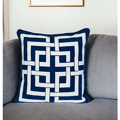 HomeRoots 20" Blue and White Interlocking Cotton Throw Pillow