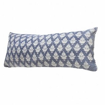 HomeRoots 14" X 36" Vintage Indigo Blue And White 100% Cotton Geometric Zippered Pillow