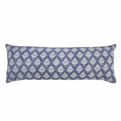 HomeRoots 14" X 36" Vintage Indigo Blue And White 100% Cotton Geometric Zippered Pillow
