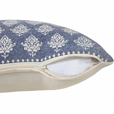 HomeRoots 14" X 36" Vintage Indigo Blue And White 100% Cotton Geometric Zippered Pillow