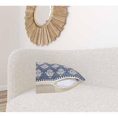 HomeRoots 14" X 36" Vintage Indigo Blue And White 100% Cotton Geometric Zippered Pillow
