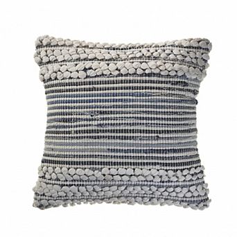 HomeRoots 18" X 18" Blue And Ivory 100% Cotton Geometric Zippered Pillow