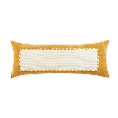 HomeRoots 14" X 36" Golden Yellow And Cream 100% Cotton Zippered Pillow