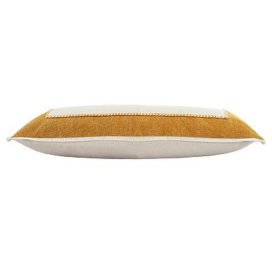 HomeRoots 14" X 36" Golden Yellow And Cream 100% Cotton Zippered Pillow