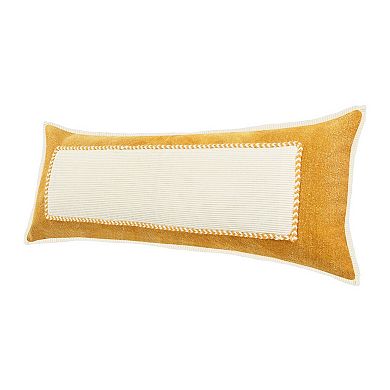 HomeRoots 14" X 36" Golden Yellow And Cream 100% Cotton Zippered Pillow
