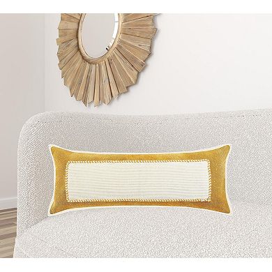 HomeRoots 14" X 36" Golden Yellow And Cream 100% Cotton Zippered Pillow