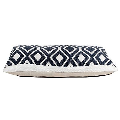HomeRoots 14" X 36" Deep Navy And White 100% Cotton Geometric Zippered Pillow