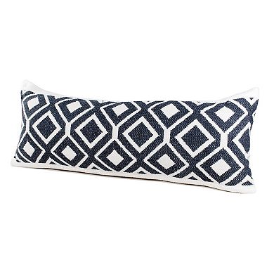HomeRoots 14" X 36" Deep Navy And White 100% Cotton Geometric Zippered Pillow