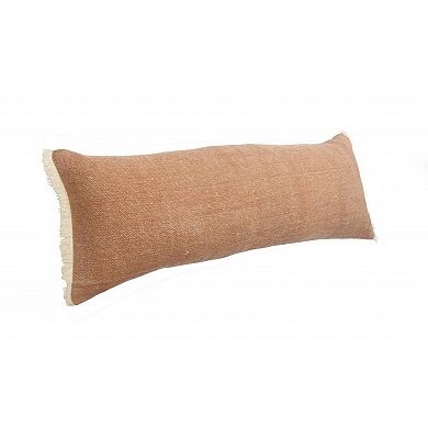 HomeRoots 14" X 36" Orange And Tan 100% Cotton Zippered Pillow