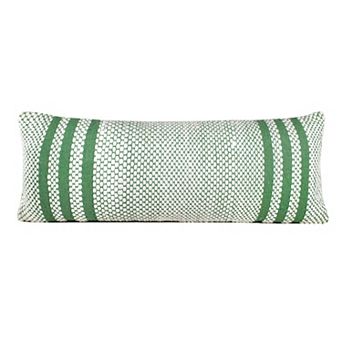 HomeRoots 14" X 36" Green And White 100% Cotton Geometric Zippered Pillow