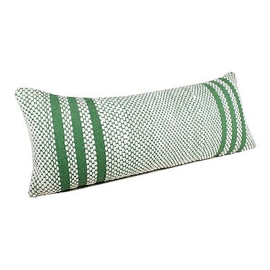 HomeRoots 14" X 36" Green And White 100% Cotton Geometric Zippered Pillow