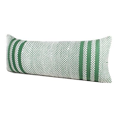 HomeRoots 14" X 36" Green And White 100% Cotton Geometric Zippered Pillow