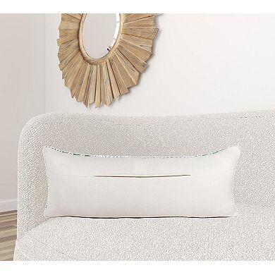 HomeRoots 14" X 36" Green And White 100% Cotton Geometric Zippered Pillow