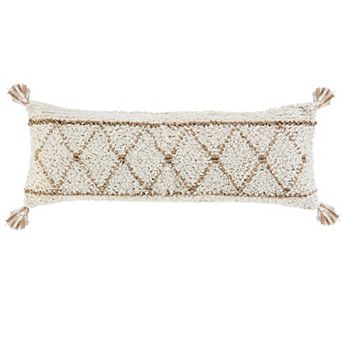 HomeRoots 14" X 36" White And Tan 100% Cotton Geometric Zippered Pillow