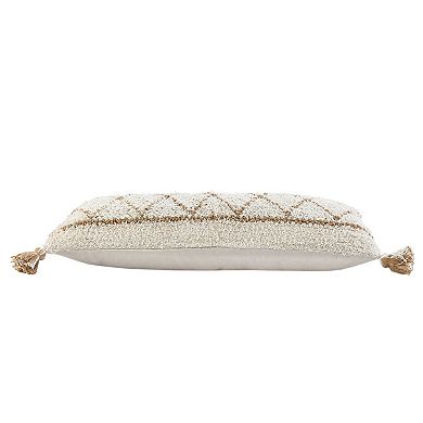 HomeRoots 14" X 36" White And Tan 100% Cotton Geometric Zippered Pillow