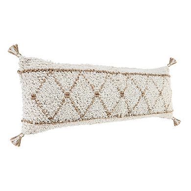 HomeRoots 14" X 36" White And Tan 100% Cotton Geometric Zippered Pillow