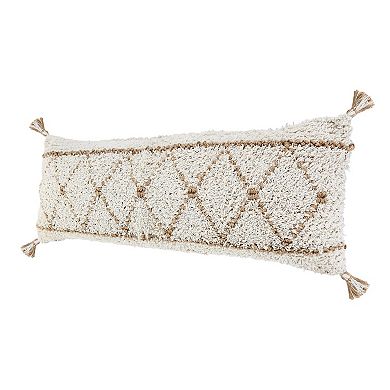 HomeRoots 14" X 36" White And Tan 100% Cotton Geometric Zippered Pillow