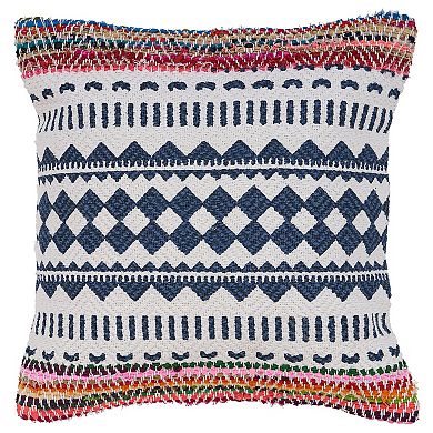 HomeRoots 18" X 18" Blue White Red And Yellow 100% Cotton Striped Zippered Pillow