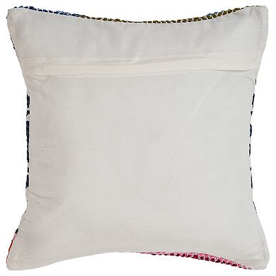 HomeRoots 18" X 18" Blue White Red And Yellow 100% Cotton Striped Zippered Pillow
