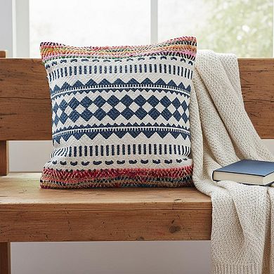 HomeRoots 18" X 18" Blue White Red And Yellow 100% Cotton Striped Zippered Pillow