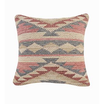 HomeRoots 18" X 18" Blue Cream And Red 100% Cotton Geometric Zippered Pillow