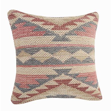 HomeRoots 18" X 18" Blue Cream And Red 100% Cotton Geometric Zippered Pillow