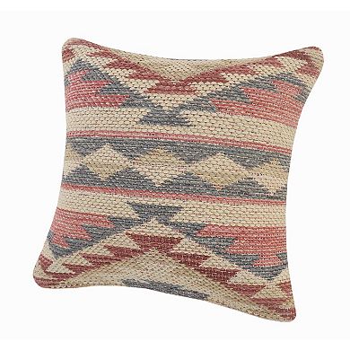 HomeRoots 18" X 18" Blue Cream And Red 100% Cotton Geometric Zippered Pillow