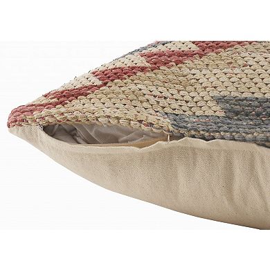 HomeRoots 18" X 18" Blue Cream And Red 100% Cotton Geometric Zippered Pillow