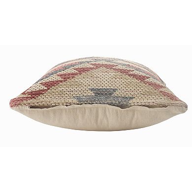 HomeRoots 18" X 18" Blue Cream And Red 100% Cotton Geometric Zippered Pillow