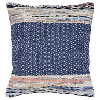 HomeRoots 18" X 18" Blue White Red And Yellow 100% Cotton Striped Zippered Pillow