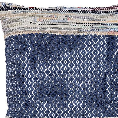 HomeRoots 18" X 18" Blue White Red And Yellow 100% Cotton Striped Zippered Pillow